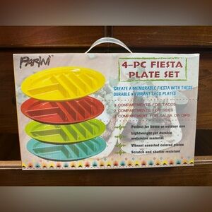 Parini Cookware 4 Pc Fiesta Plate Set Tacos Sides Salsa/Dips Melamine Camp NEW
